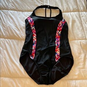 Women’s Catalina Black and Geo Print One Piece Swimsuit Halter Style